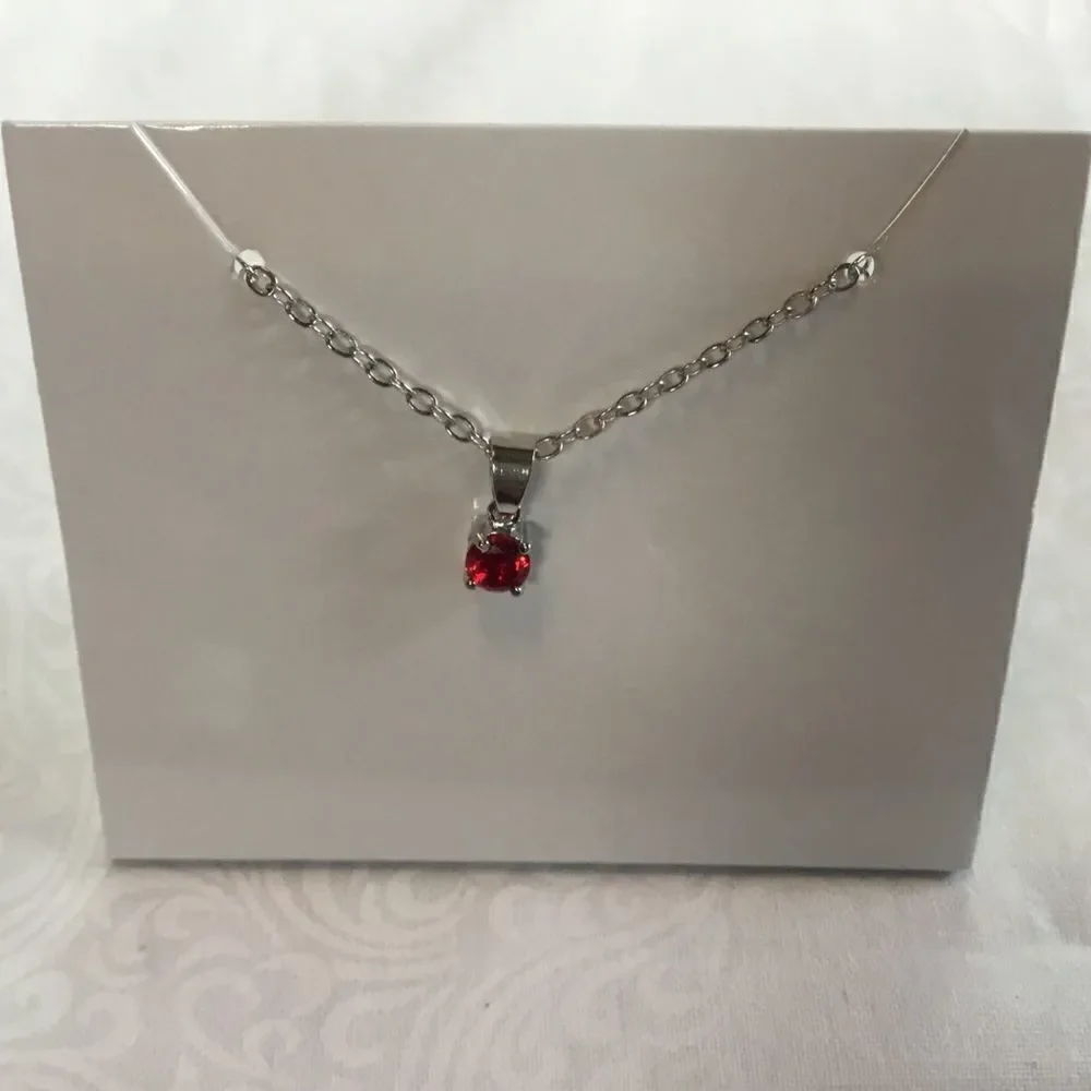 EFFY Brand Silvertone Necklace w/Red Stone